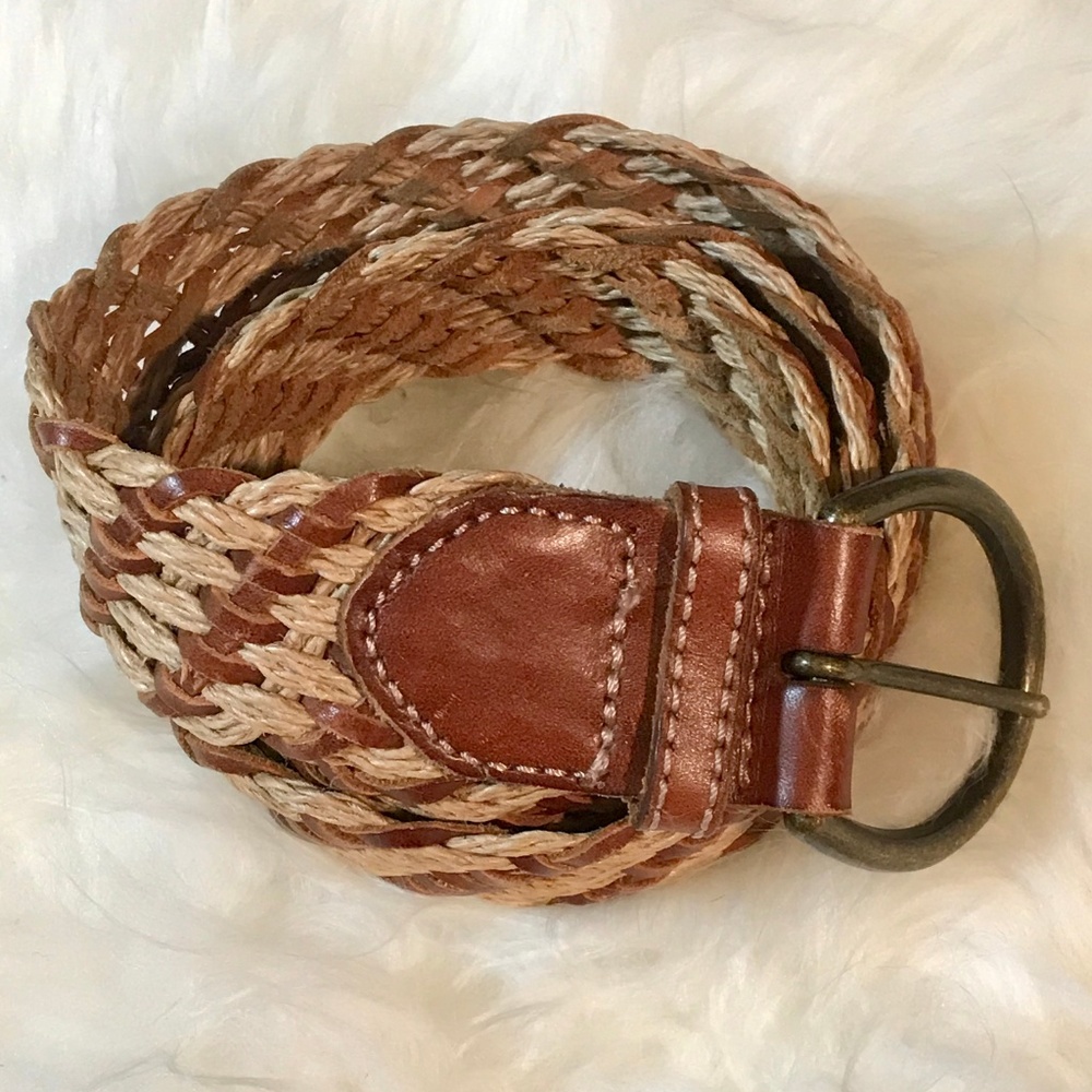 Eddie Bauer Leather Rattan Braided Belt S/M